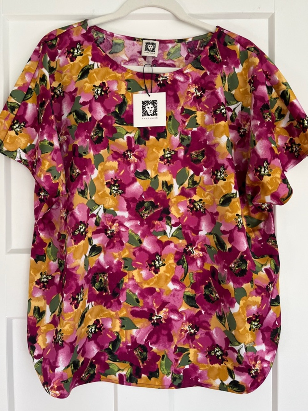 Anne Klein Floral Short-Sleeve Blouse - Size L - NWT